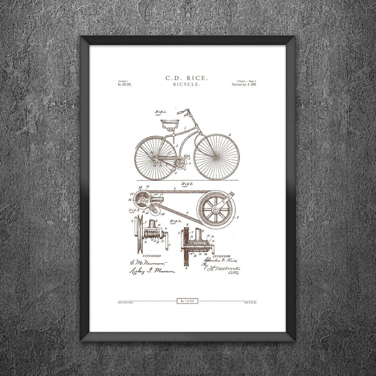 No 7 - Bicycle – Poster - Canvas Print - Wooden Hanging Scroll Frame ...