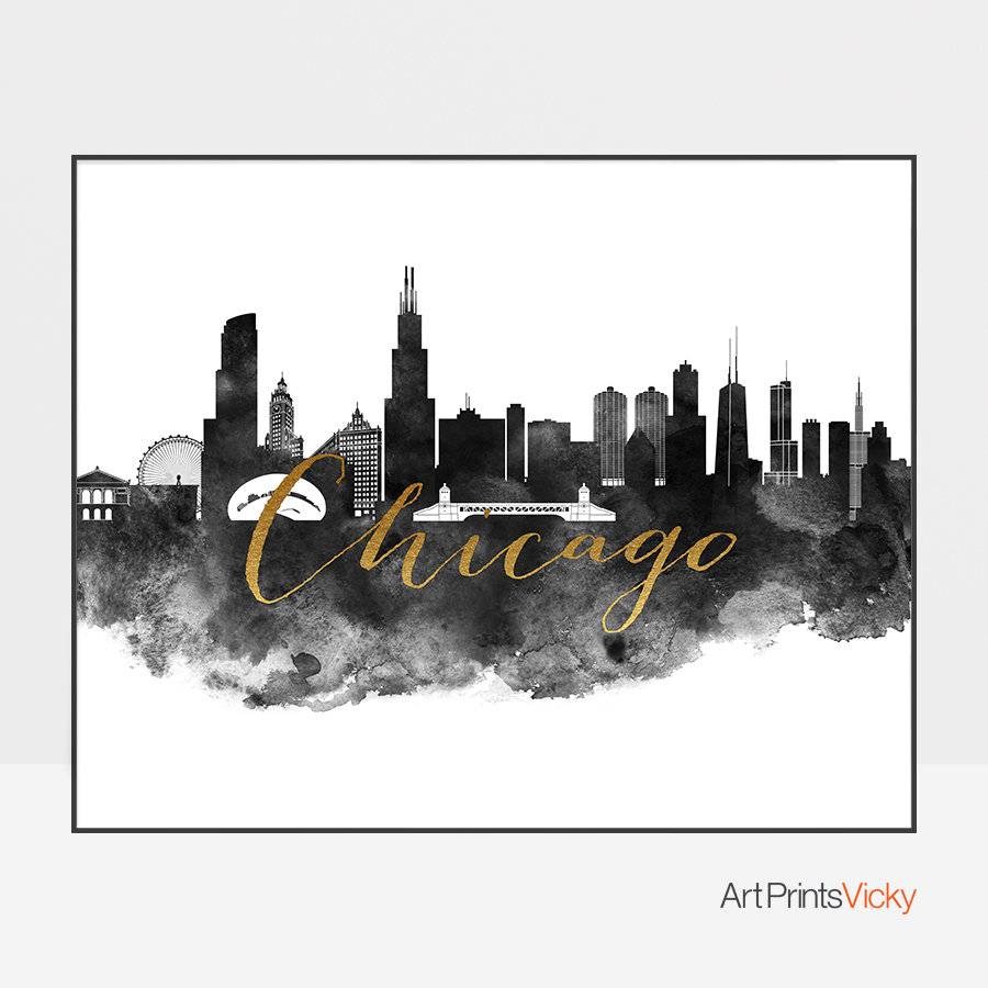 Chicago, Chicago Skyline, Black And White Print, Chicago Art, Illinois ...