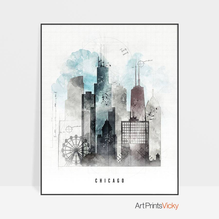 Chicago, Chicago Skyline, Contemporary Art Print, Travel Print – Poster ...