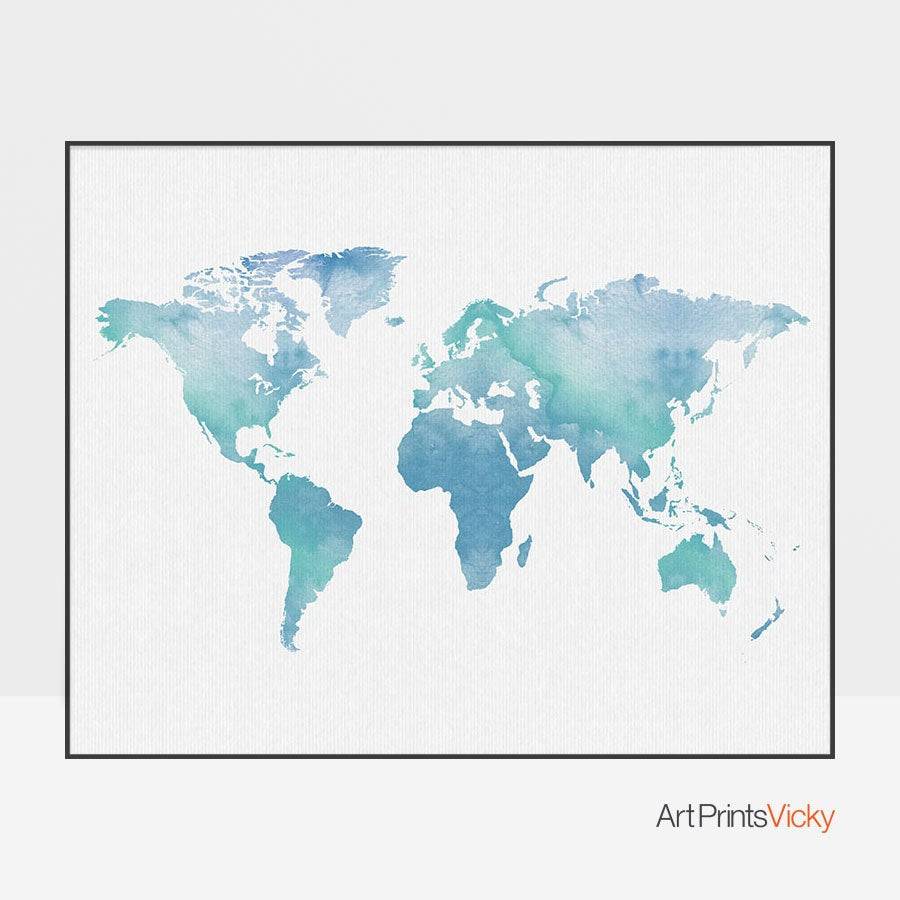 world map watercolor print travel map world map map painting travel