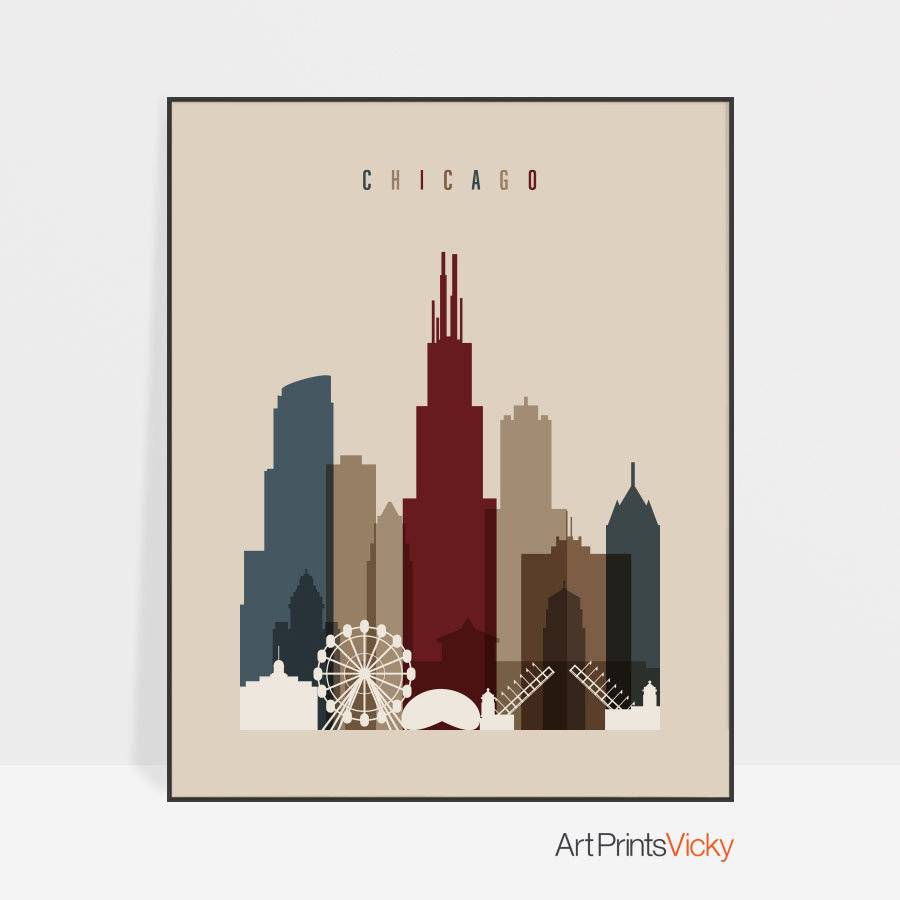 Chicago Skyline Art, Chicago Print – Poster - Canvas Print - Wooden ...