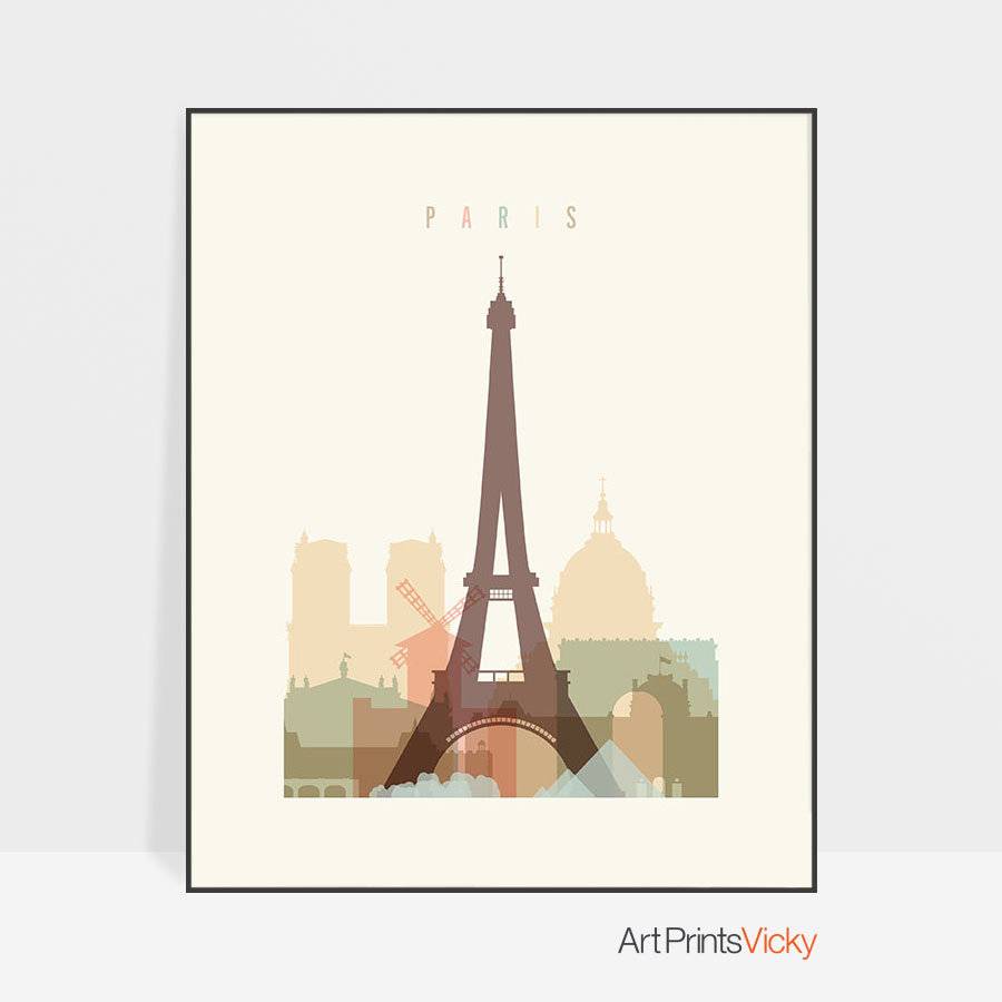 Paris Print, France Cityscape, Paris Skyline, City, Typography Art ...