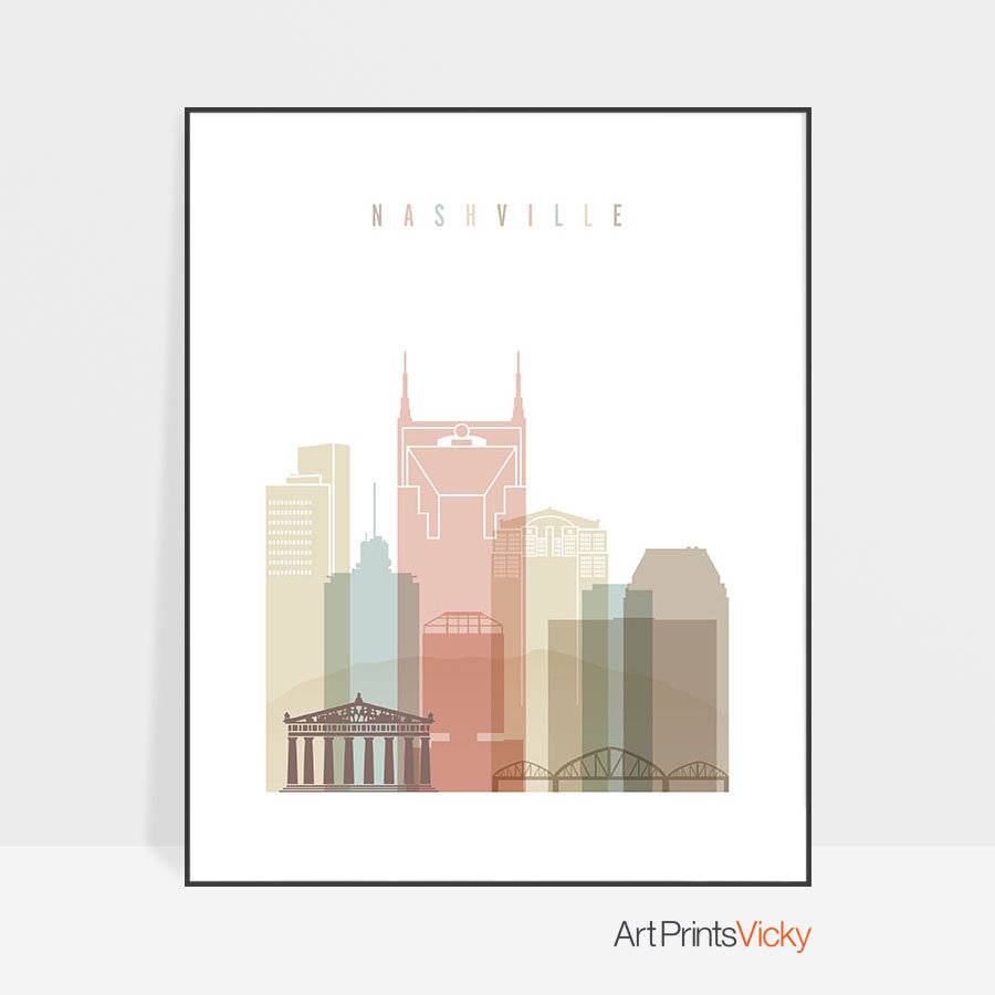 Nashville Print, Nashville, Nashville Skyline, Nashville Tennessee Wall ...