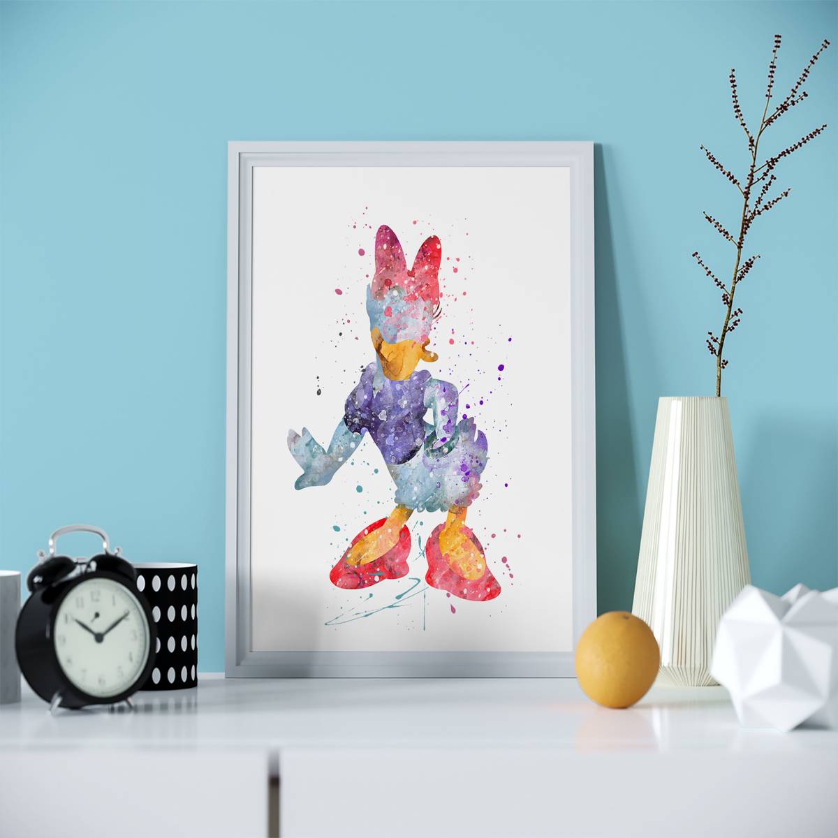 Daisy Duck Minimalist Watercolor Art Print - Nursery Decor - Watercolor ...