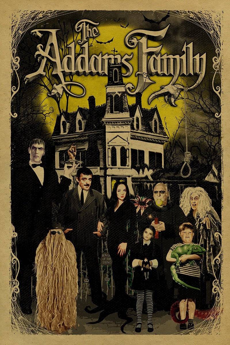 Addams Family Poster Canvas Print Wooden Hanging Scroll Frame
