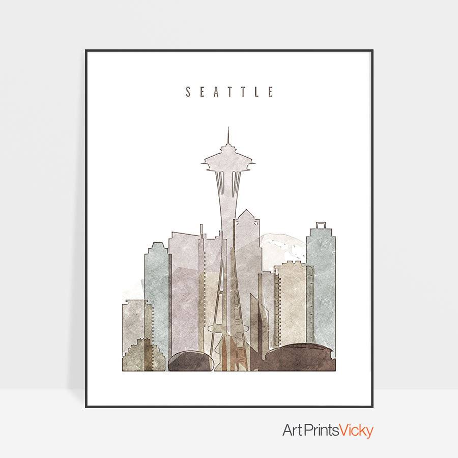 Seattle Drawing, Seattle Minimalist Art, Seattle Skyline, Seattle Print ...