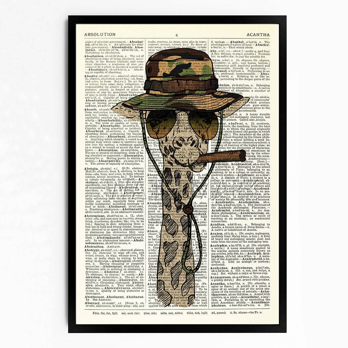 Giraffe Vietnam, Dictionary Art Print, Animal Print, Quirky Print ...