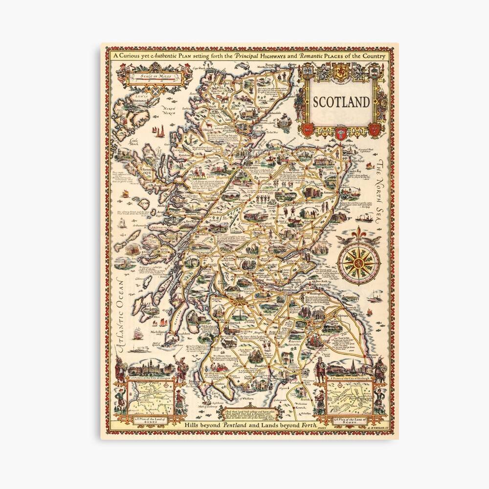 1927 Vintage Scotland Map Design Unique Gift Idea – Poster - Canvas ...