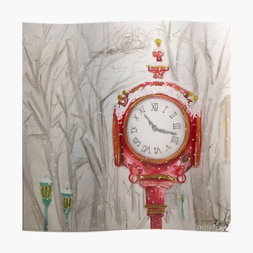 Bloomington Winter Clock Red Gold Snow Cold – Poster - Canvas Print ...