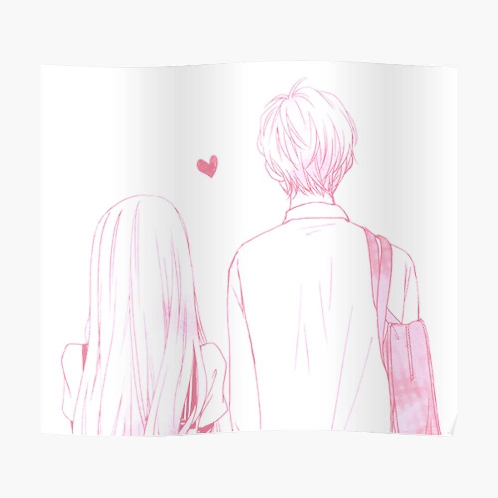  Anime  Couple  Love Pink  Heart Kawaii Cute Poster Canvas 