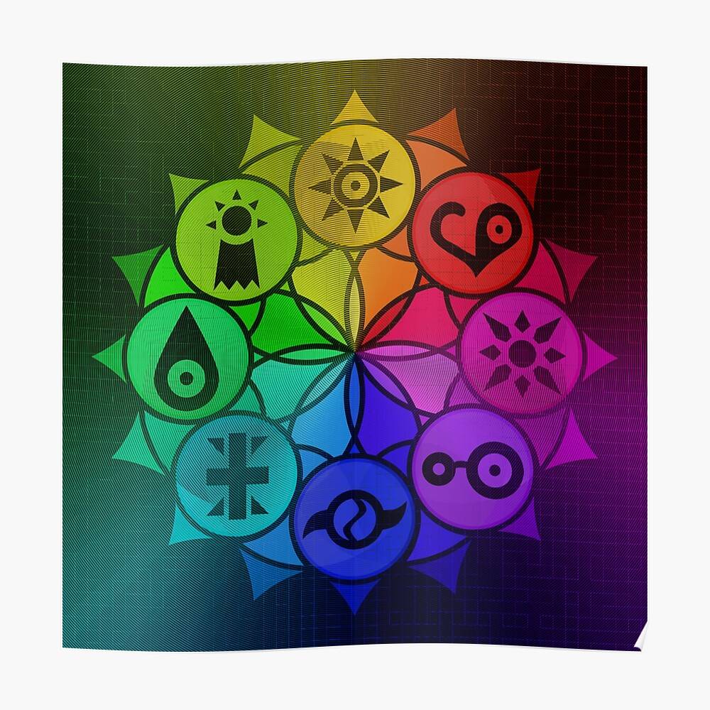 Digimon Crests Mandala Rainbow Game Anime – Poster - Canvas Print ...