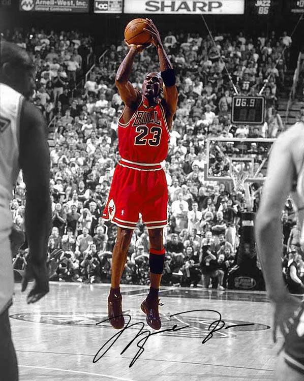 Michael Jordan Chicago Bulls The Last Winning Shot Signed Photo 